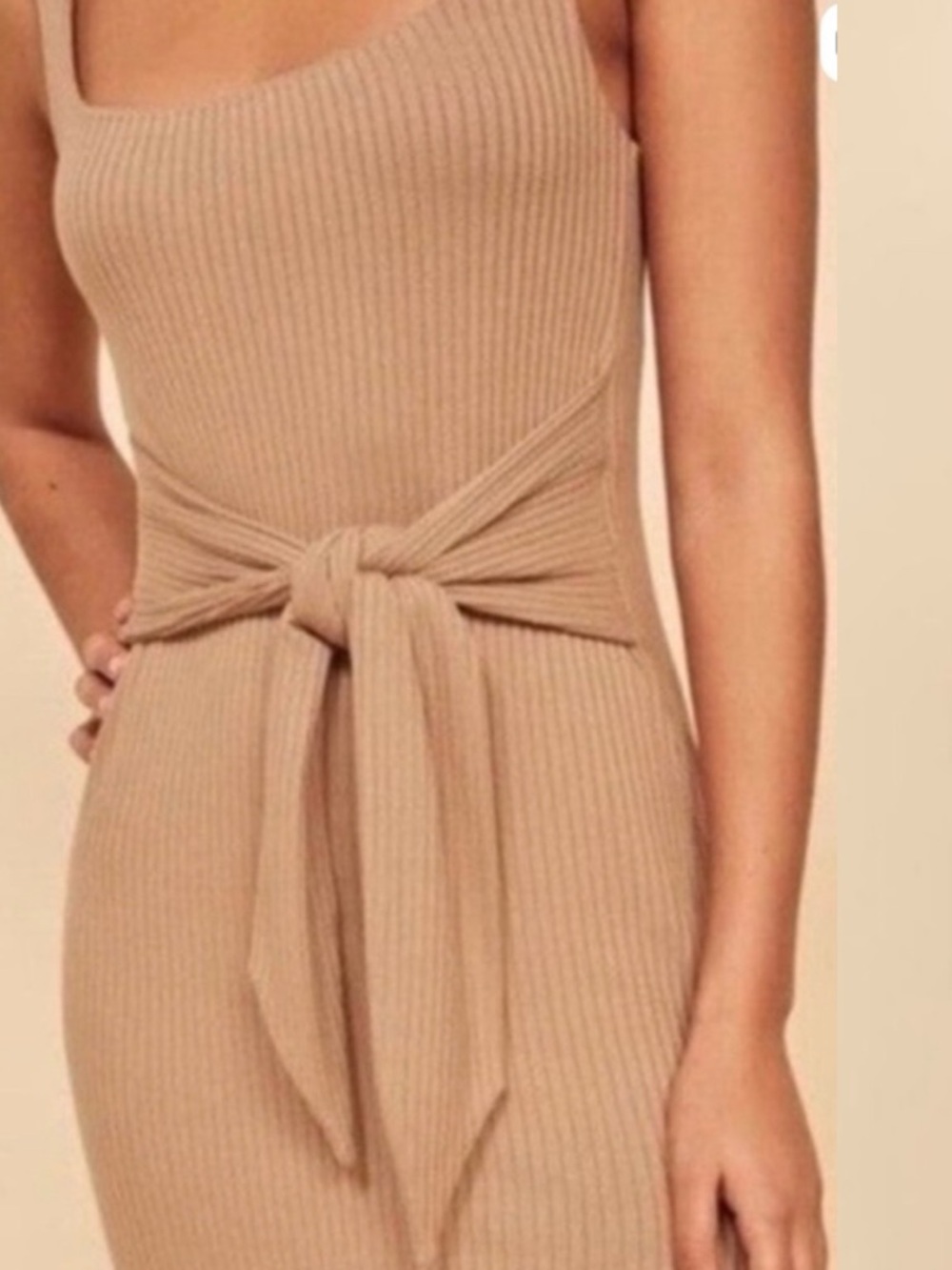 Reformation Hosby Beige Midi Dress with Tie Waist and Slit Size S